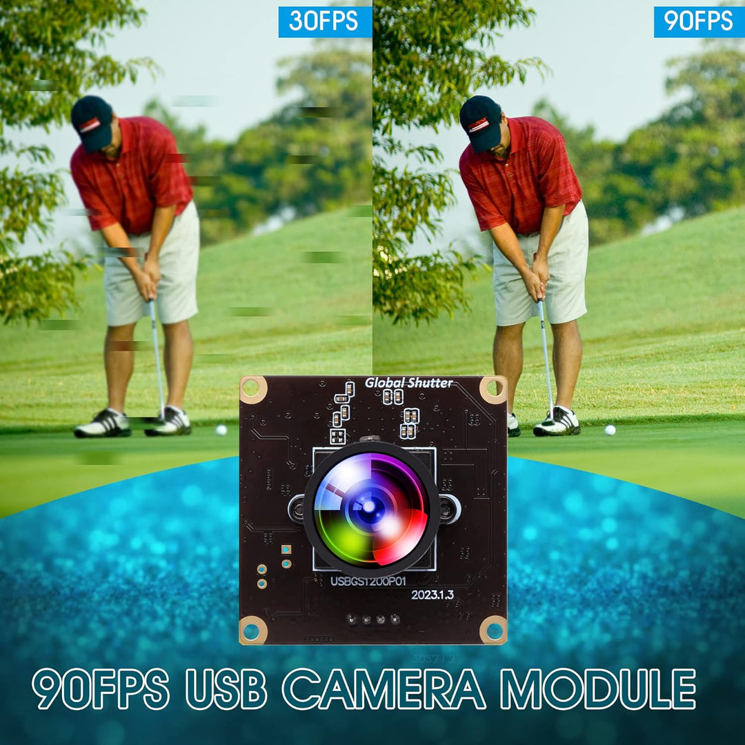 ELP USB Kameramodul High Speed 90fps Global Shutter USB Kamera, 2MP 1200P USB Webcam mit Weitwinkelo