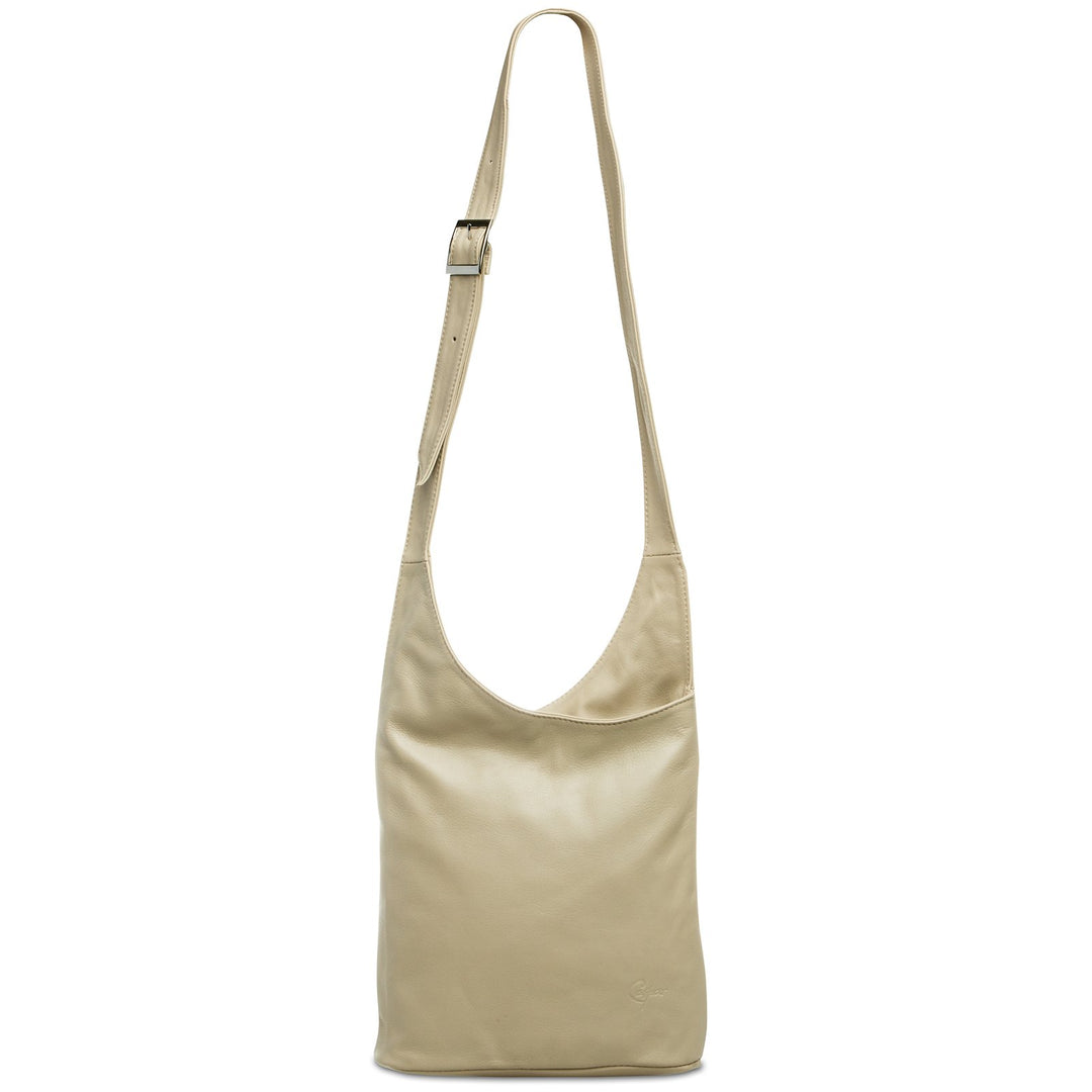 Caspar TL764 Damen Umhängetasche Messenger Bag aus feinstem Nappaleder Einheitsgrösse Beige, Einheit