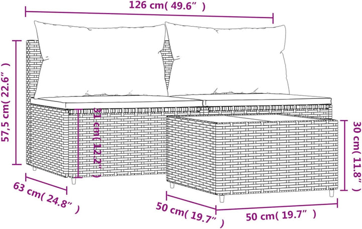 Yolola Poly-Rattan 2-Sitzer Balkonsofa mit Tisch | Balkonmöbel Kleiner Balkon | Gartensofa Set | Rat