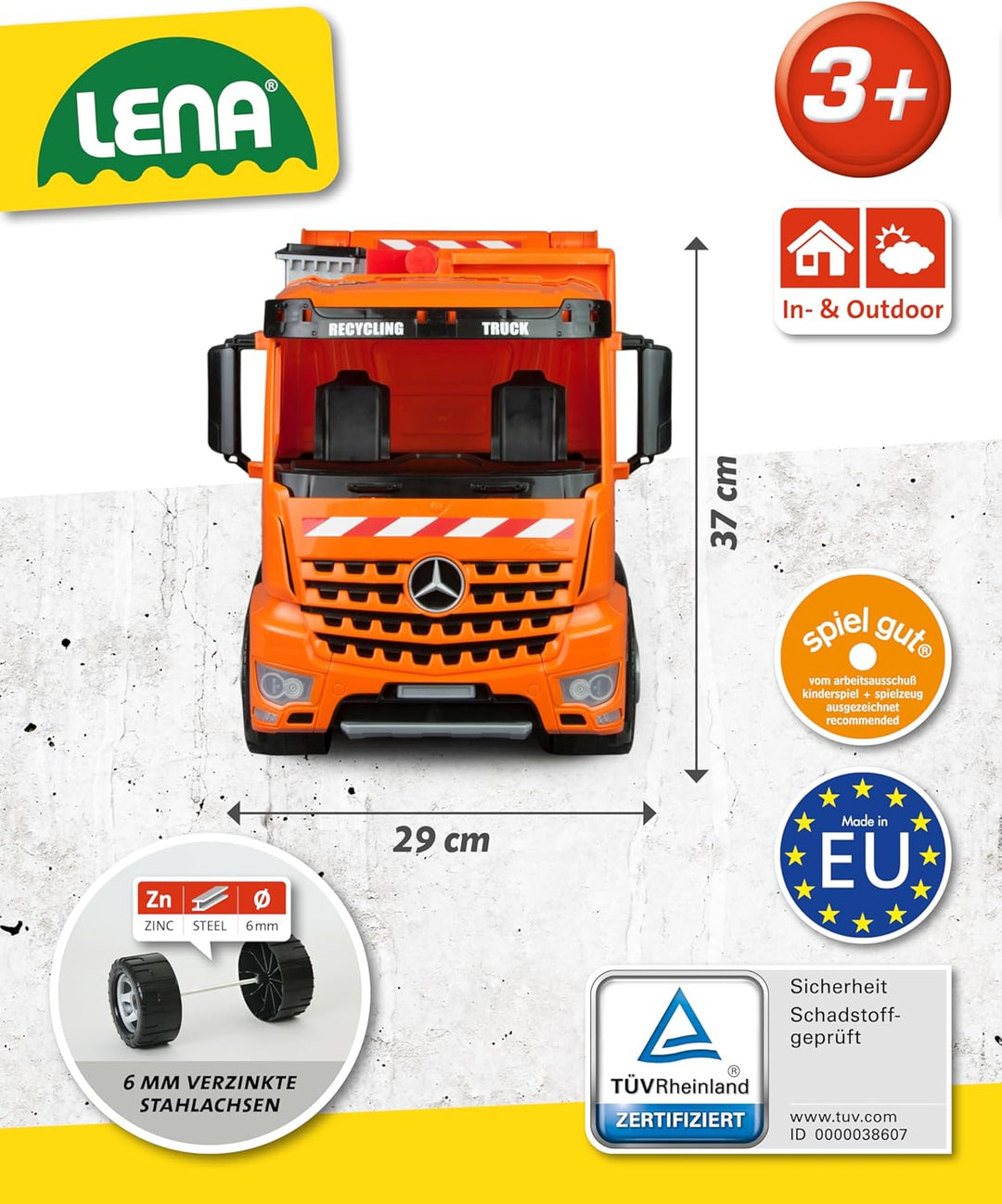 Lena 02168 - Starke Riesen Müllwagen Mercedes Benz Arocs, orange / silber, ca. 74 cm, Müllfahrzeug m