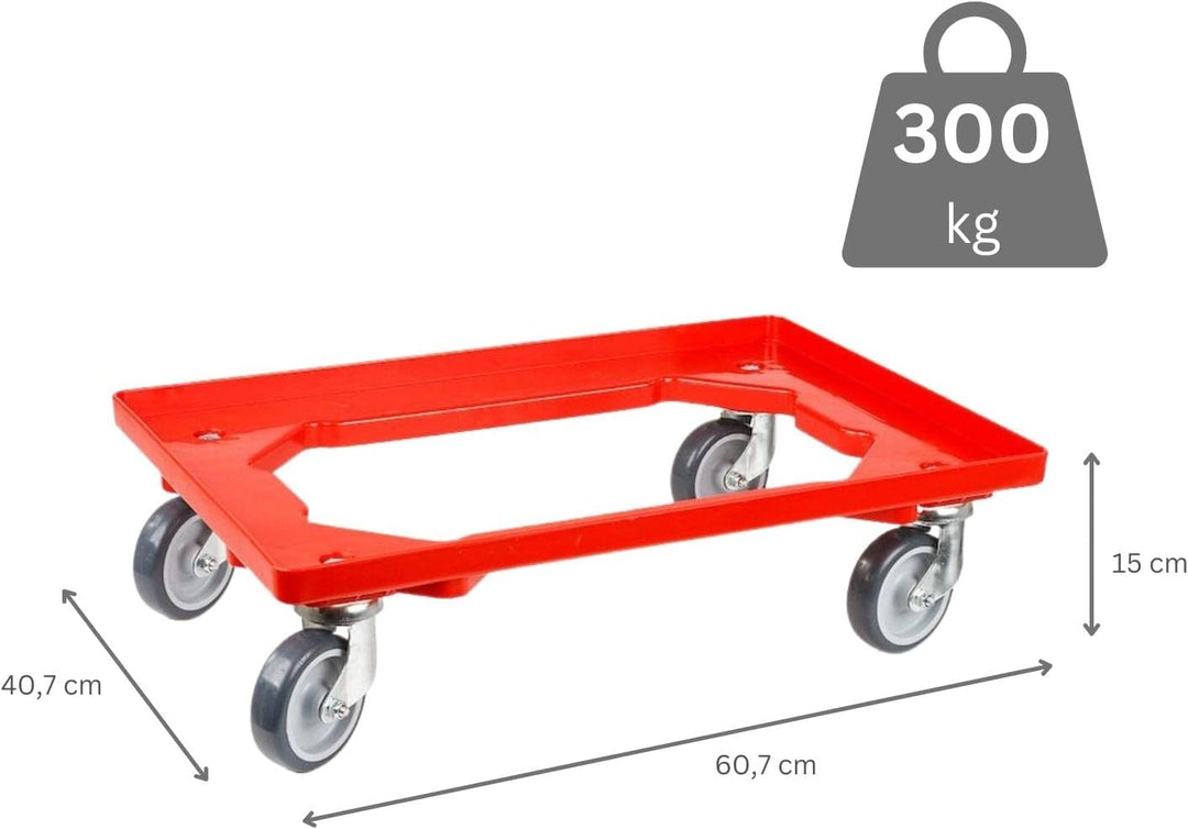 SparSet 10x Eurobehälter mit geschlossenem Griff & 1x Transportroller Rot | HxBxT 17,5x40x60cm | 30