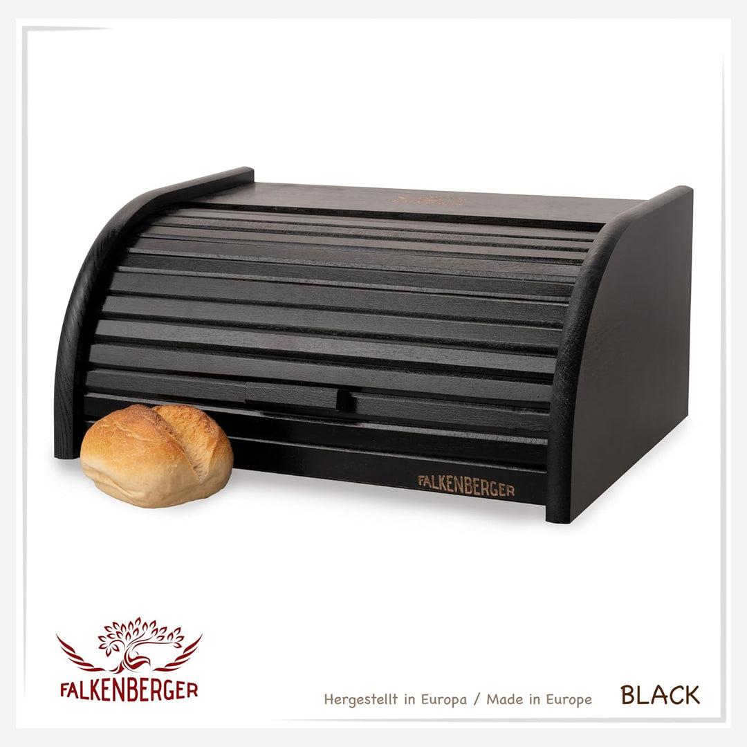 Brotkasten aus Holz Schwarz ca. 39x29x18cm Rollbrotkasten traditionell Brotbox mit Roll-Deckel Handm