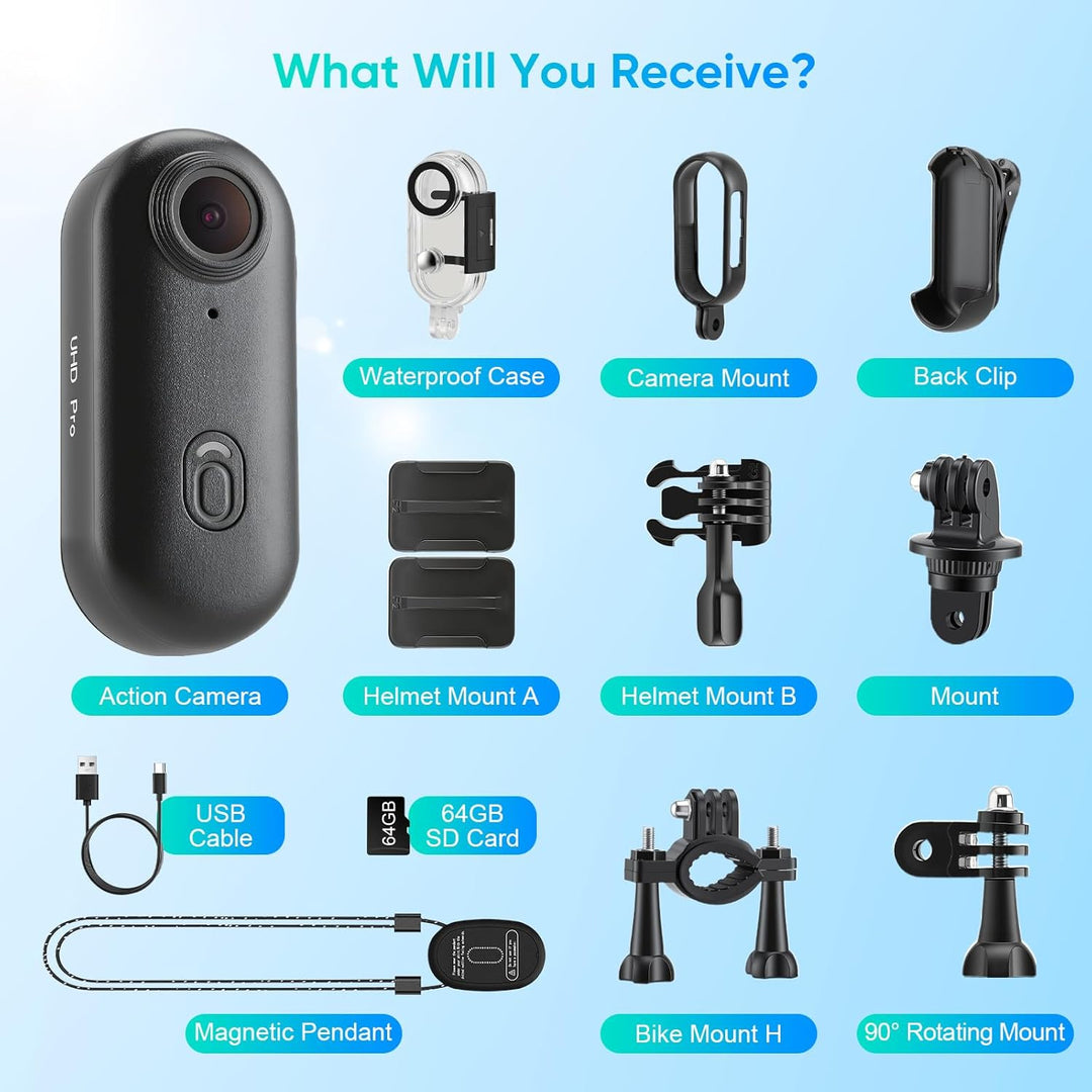 Multifunctional Mini Action Cam WiFi, 4K Bodycam körperkamera,Actionkamera mit 64 GB Speicherkarte,