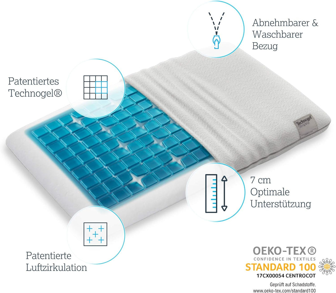 Technogel® Deluxe Orthopädisches Nackenstütz-Kopfkissen – Patentiert, Schadstofffrei & Zertifiziert