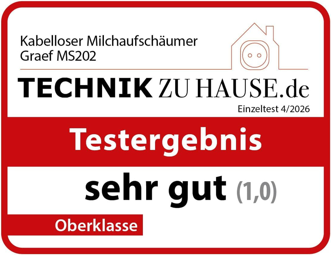 GRAEF kabelloser Milchaufschäumer MS202EU Schwarz, Rühren, Schäumen & Mixen, Glas-Milchkännchen, ein