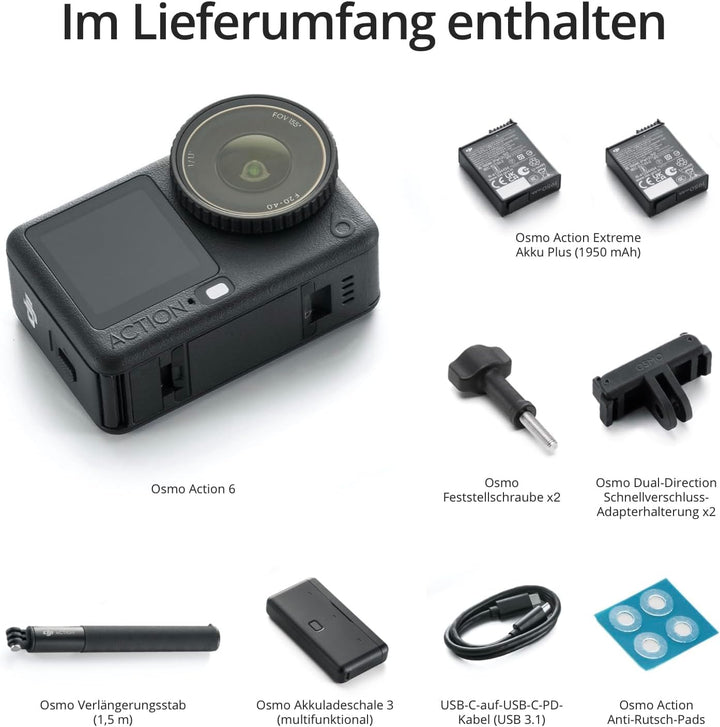 DJI Osmo Action 6 Erweiterte Combo, Action-Cam 4K mit 1/1,1″-Quadratsensor, Variable Blende von f/2,