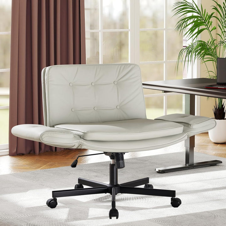 Bürostuhl Ergonomisch mit 5-Stufig Verstellbare Armlehnen, Schreibtischstuhl mit Breitem Sitzkissen,