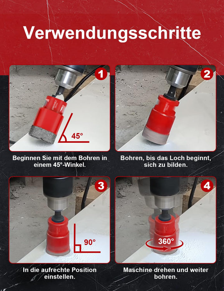 M14 Fliesenbohrer Diamantbohrer Set 8tlg - ø 6/8/10/12/35/50/68mm inkl. Adapter für Winkelschleifer,