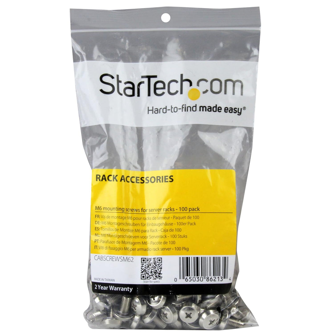 StarTech.com M6 x 12mm, Montageschrauben, 100er Pack, M6 Schrauben für Server Rack und Serverschrank