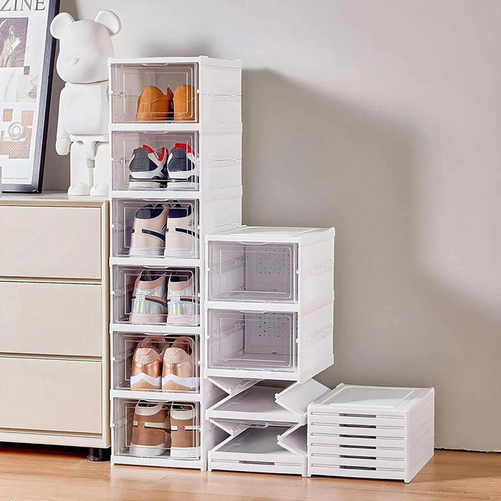 GUDEMAY Schuhboxen - Faltbare Schuhschrank mit transparent Türen - Kunststoff Schuhregal stapelbar u