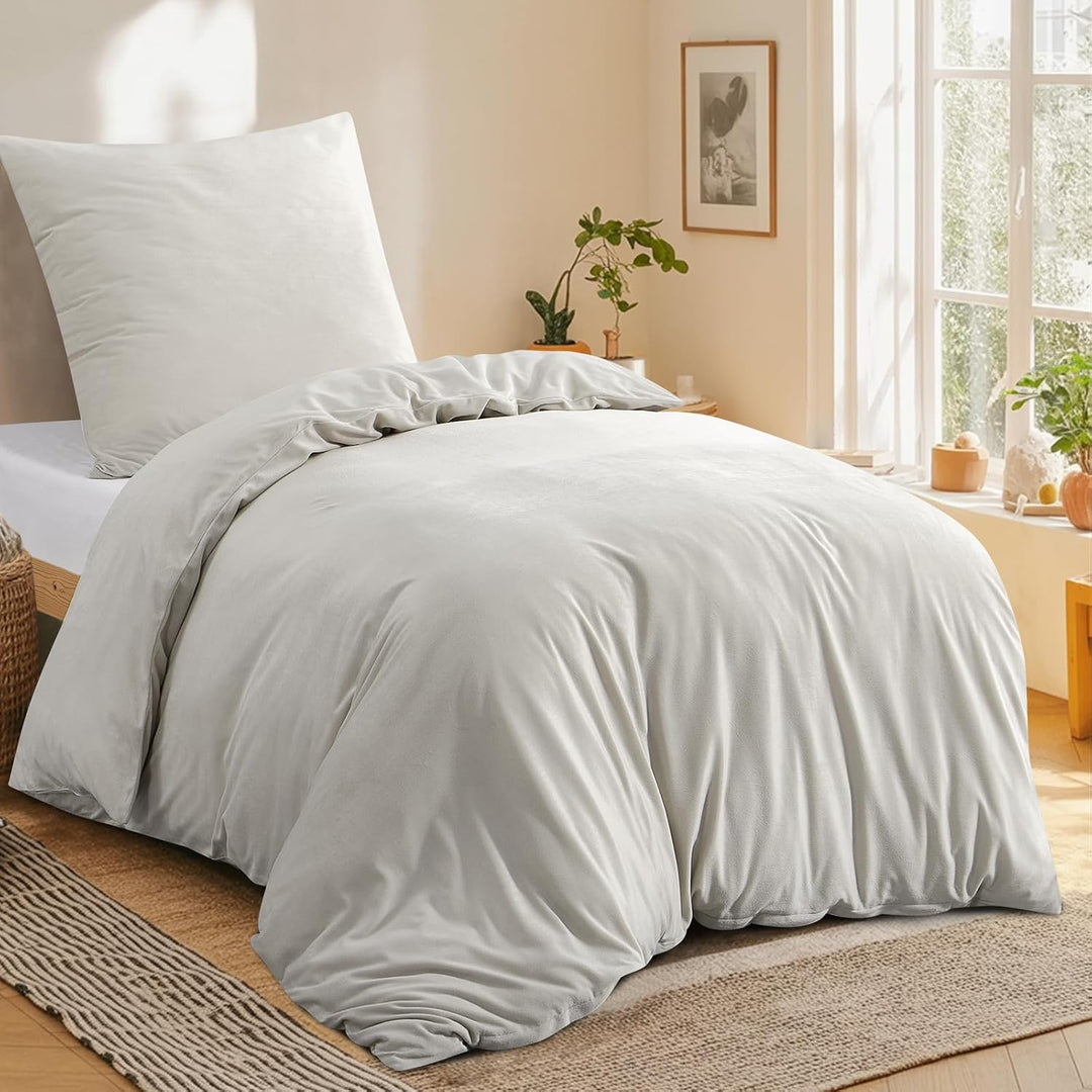 Aisbo Winter Plüsch Bettwäsche 155x220 2teilig Beige - Flauschige Warme Bettbezug und Kissenbezug 80