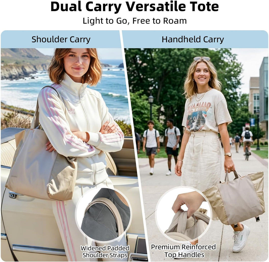 Leichte geräumige Tote Bag für Damen, 25L erweiterbare Reise- & Arbeitstasche mit Tabletfach, Sportt