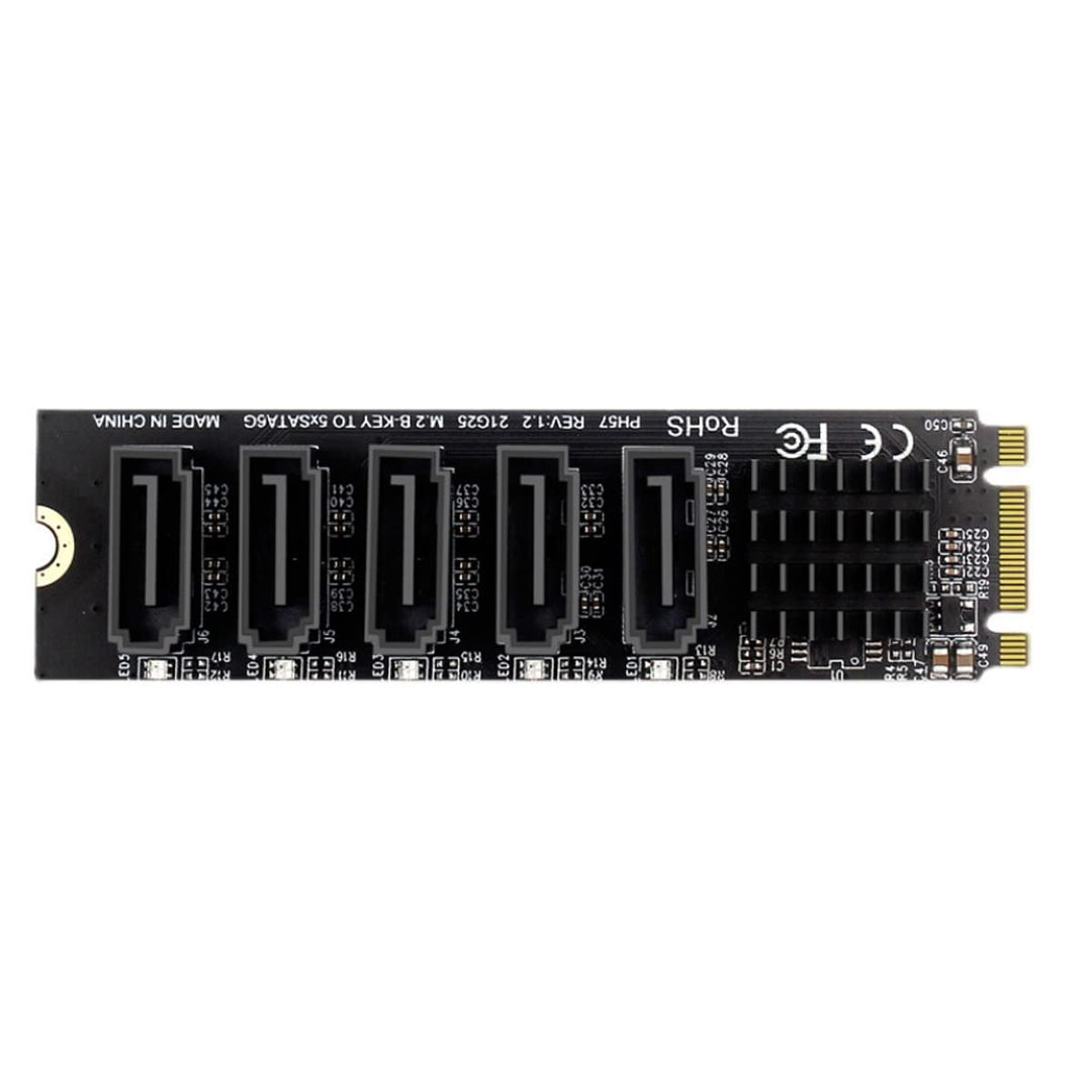 cablecc NGFF Key B+M auf SATA 3.0 6Gbps 5 Ports Adapter Konverter Port JMB575 2280 B+M-Key to 4SATA,