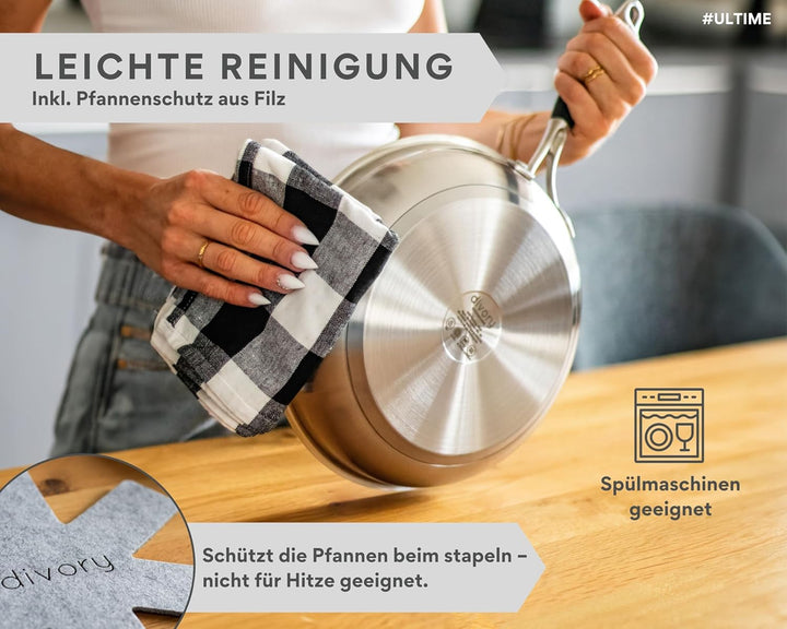 DIVORY Edelstahl Pfanne 20 cm Induktion I Antihaft beschichtete kleine Bratpfanne für alle Herdarten