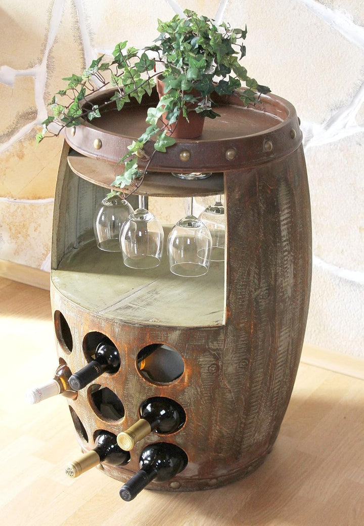 DanDiBo Weinregal Holz Weinfass Braun 70 cm 1681 Bar Flaschenregal Flaschenständer Fass Holzfass