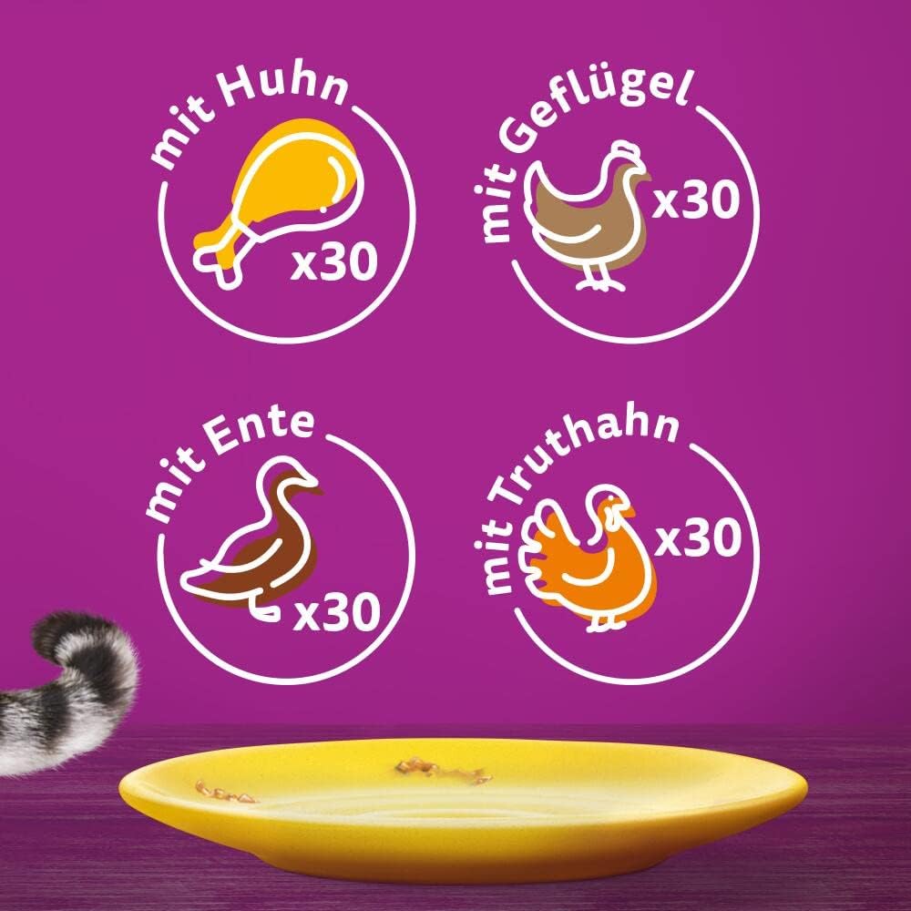 Whiskas Adult 1+ Katzennassfutter Geflügel Auswahl in Gelee, 120 Portionsbeutel, 120x85g (1 Grosspac