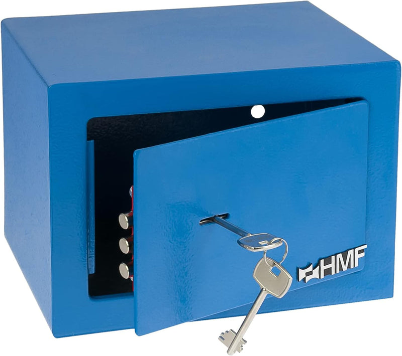 HMF 49216-05 Safe Tresor klein mit Schlüssel, Möbeltresor | 23 x 17 x 17 cm | Blau, Blau