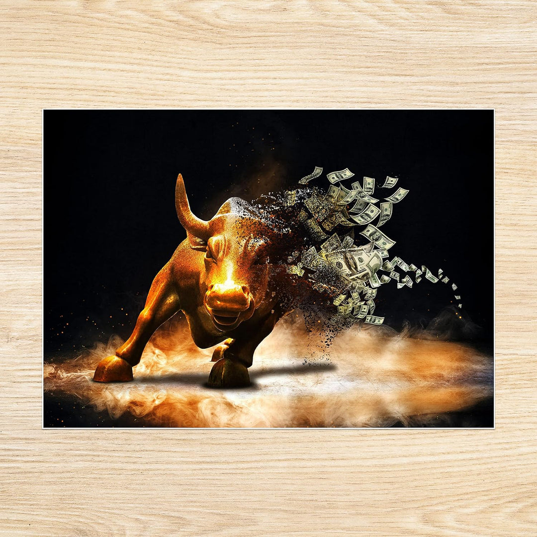 wandmotiv24 Poster als Wanddeko, Grösse Din A0, Goldener Stier, Dollar, Geldscheine, Geld, Tier, Mod