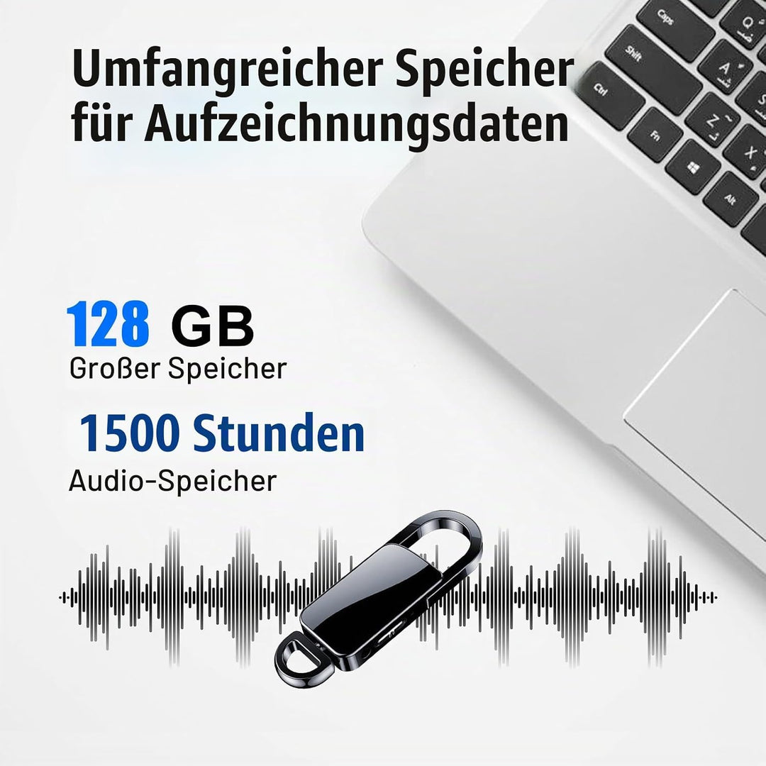 128GB Diktiergerät Mini, Voice Activated Recorder mit Dreifacher Rauschunterdrückung, 1500H Audio Sp