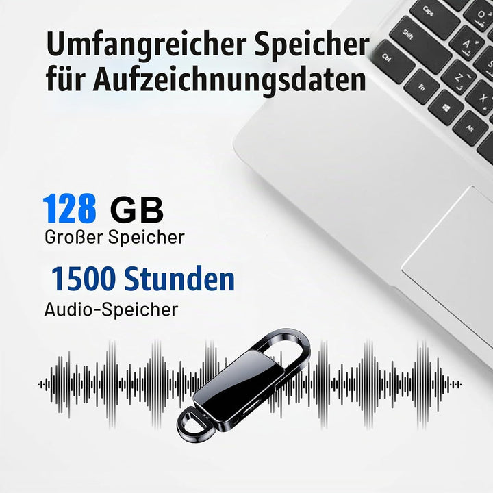 128GB Diktiergerät Mini, Voice Activated Recorder mit Dreifacher Rauschunterdrückung, 1500H Audio Sp