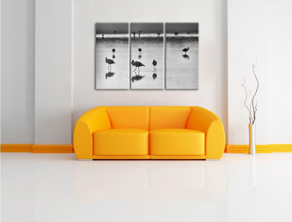 Pixxprint Pelikanschwarm im Wasser als Leinwandbild/Grösse: 3 Teilig (120x80) cm/Wandbild/Kunstdruck