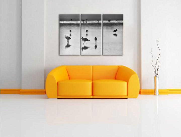 Pixxprint Pelikanschwarm im Wasser als Leinwandbild/Grösse: 3 Teilig (120x80) cm/Wandbild/Kunstdruck