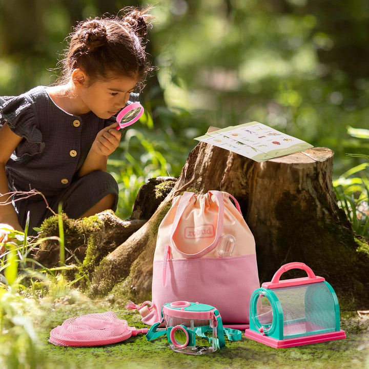 ROBUD Kids Outdoor Explorer Kit, Käferfang-Abenteuer-Sets mit Schmetterlingsnetzen, Lupen, Käferbehä