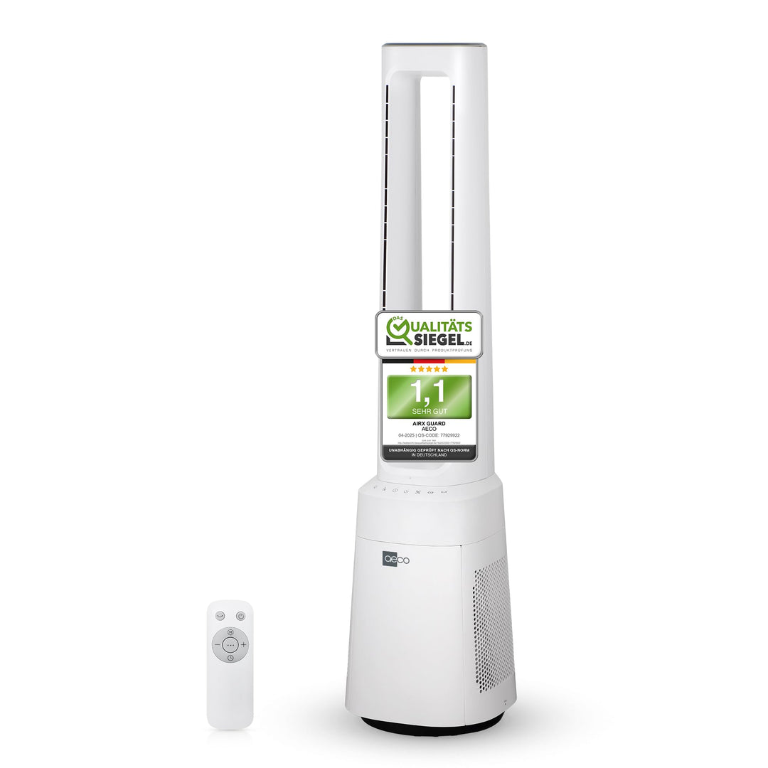 aeco AirX Guard 2-in-1 Turmventilator mit H13 HEPA Luftreiniger Rotorloser Standventilator mit Fernb