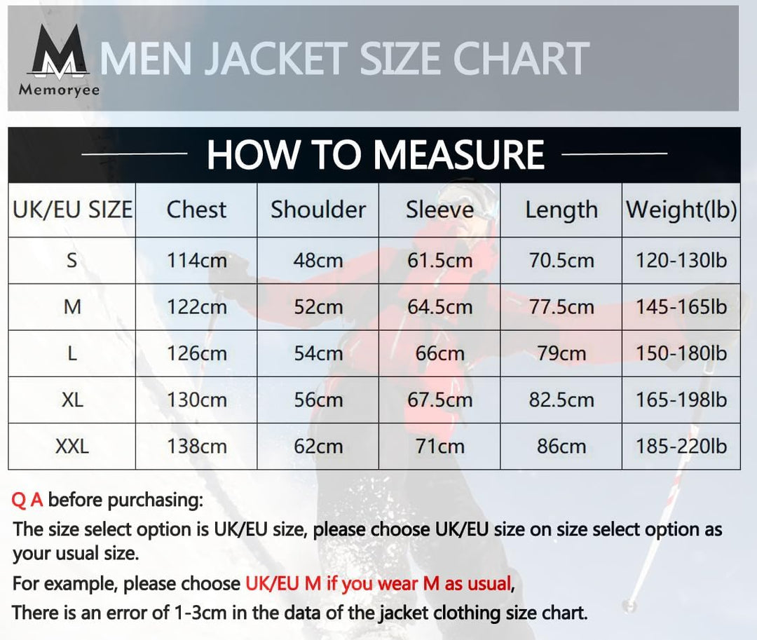 Memoryee Herren Ski Jacke Warmer Gefüttert Winter Fleece Mantel Wasserdichter mit Abnehmbarer Kapuze