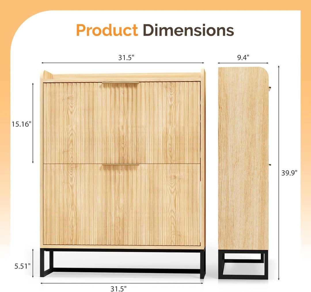 Bonnlo Schuhschrank mit 2 Klappen, Schuhregal mit geriffelte Türen, Schuhkipper Schmal, Schuhaufbewa