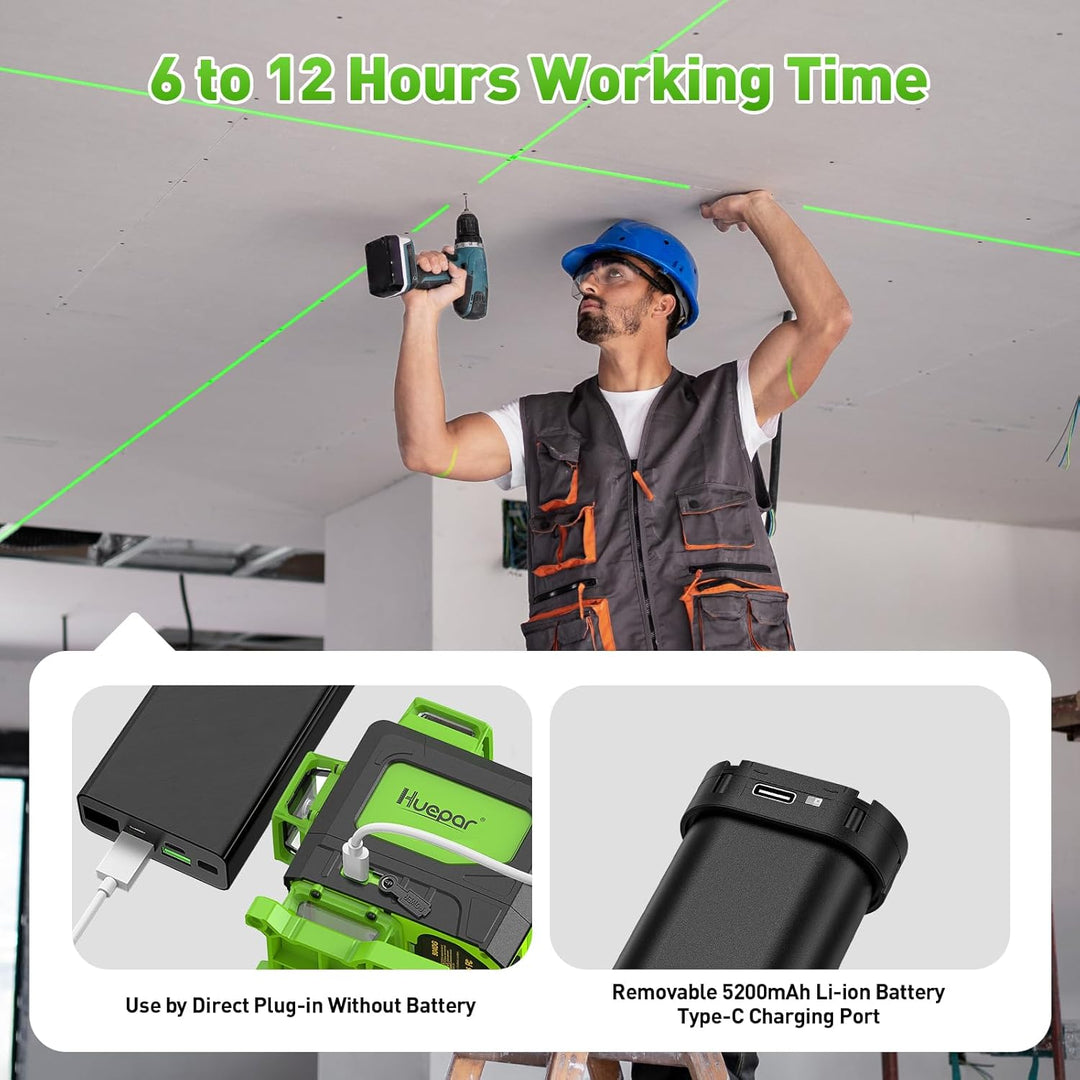 Huepar 4 x 360 Laser-Wasserwaage selbstnivellierend mit 152 cm hohem Stativ, 4D-Laser-Wasserwaage mi