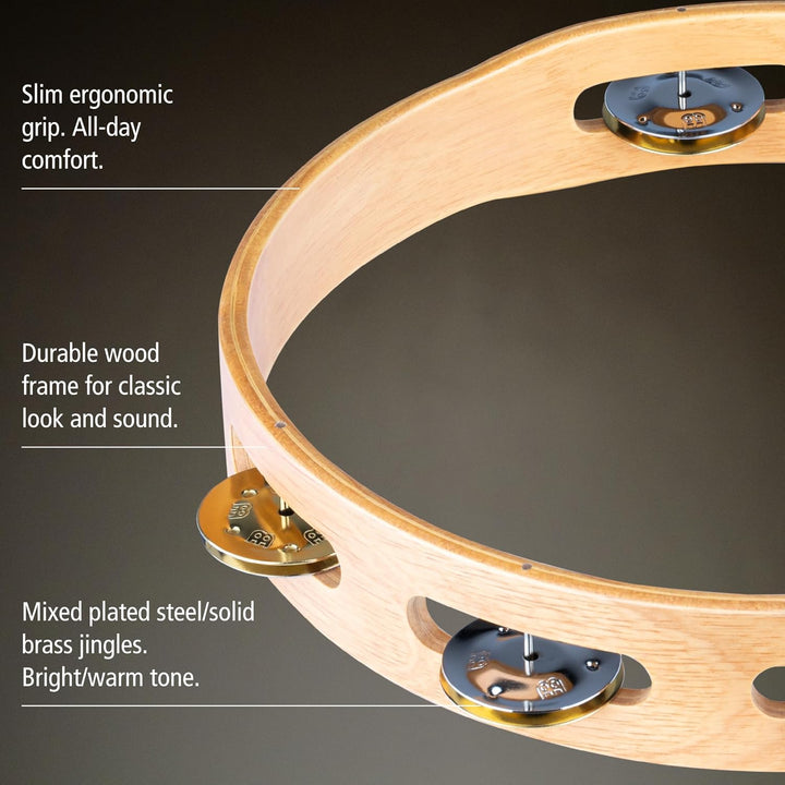 Meinl Percussion TA1M-SNT Recording-Combo Wood Tambourine (1-reihig), 25,40 cm (10 Zoll) Durchmesser