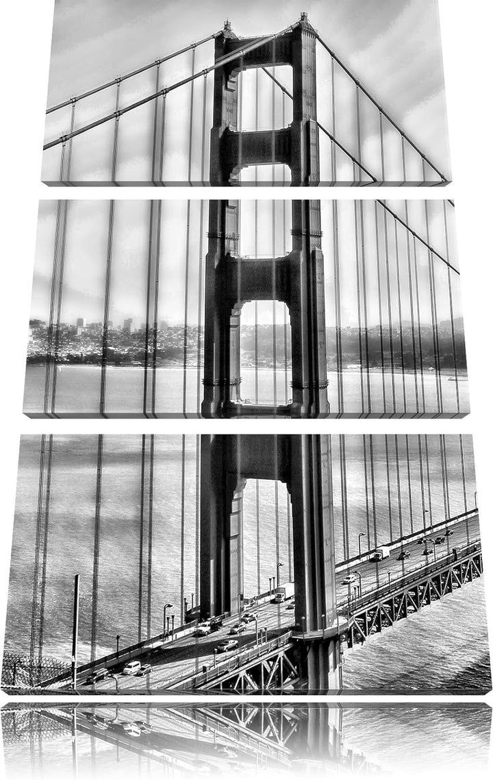 Pixxprint Golden Gate Bridge, San Francisco / 3-Teilig/Gesamtmass 120cm Leinwandbild bespannt auf Ho