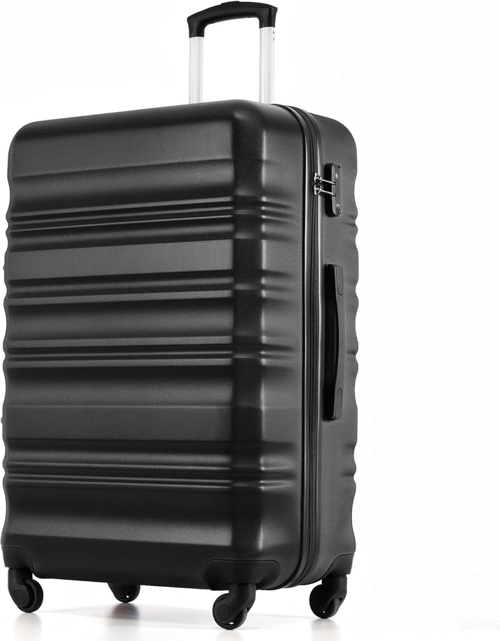 COOLIFE Hartschalen-Koffer Trolley Rollkoffer Reisekoffer mit TSA-Schloss und 4 Rollen (Schwarz, Gro