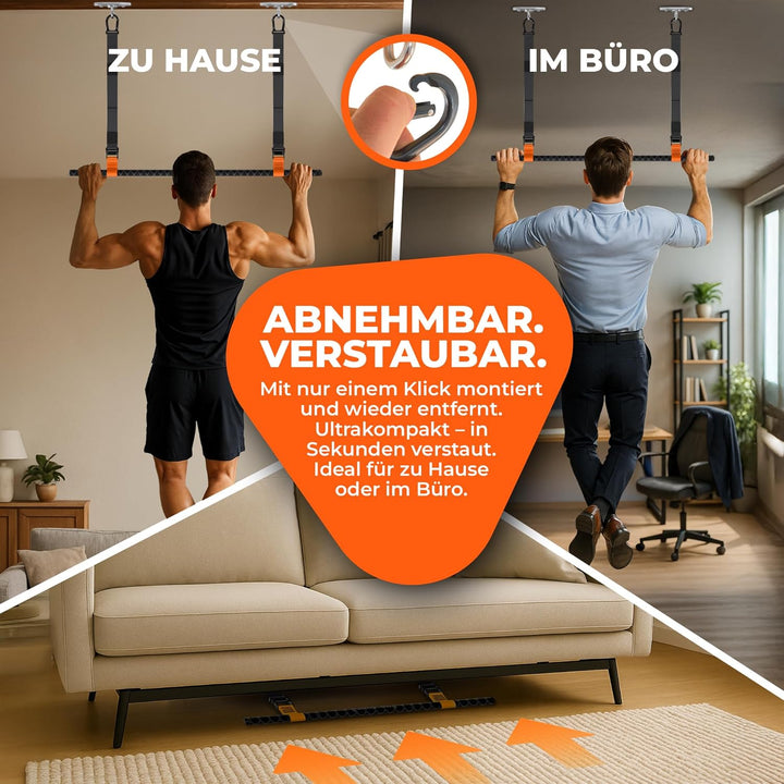 Klimmzugstange Decke, abnehmbar, höhenverstellbar, griffig, platzsparend, verstaubar, zum Aufhängen,