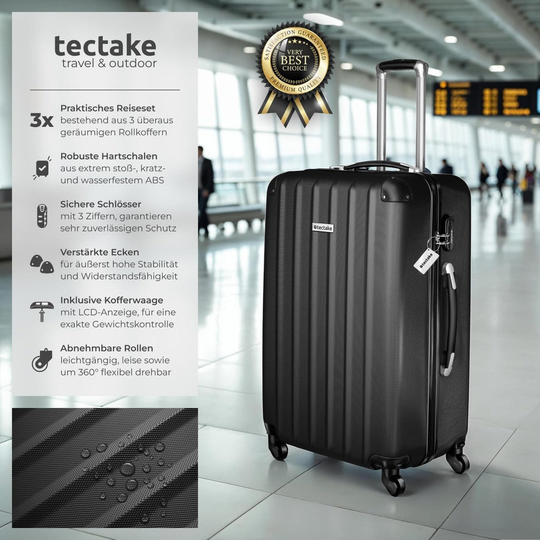 tectake® 3er Kofferset mit Kofferwaage & Kofferanhänger, Reisekoffer Set, ABS Hartschalenkoffer Set,