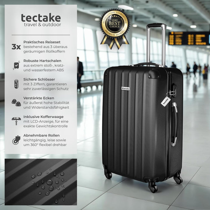 tectake® 3er Kofferset mit Kofferwaage & Kofferanhänger, Reisekoffer Set, ABS Hartschalenkoffer Set,