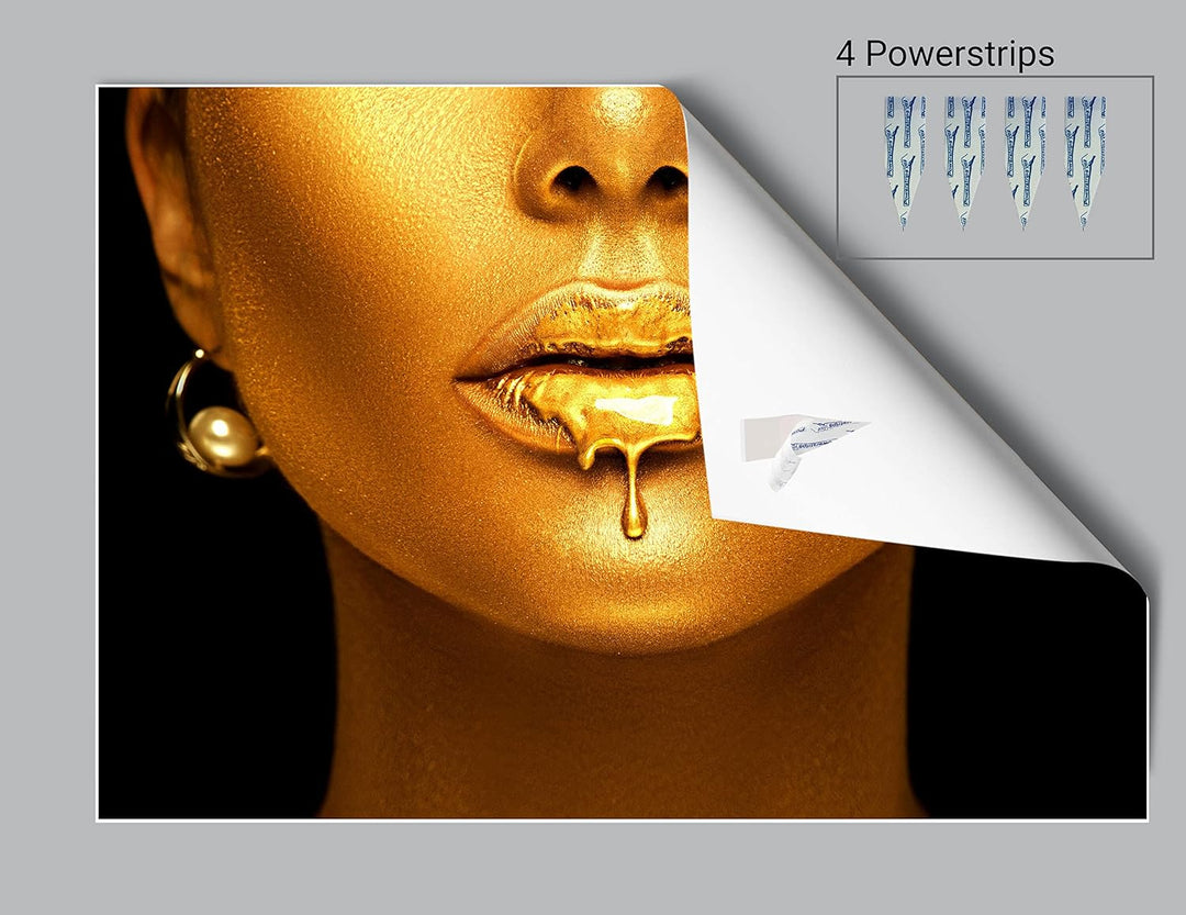 wandmotiv24 Poster als Wanddeko, Grösse 100x70cm, Gold Collection, Frau in Gold, Lippen, Farbe, Schm