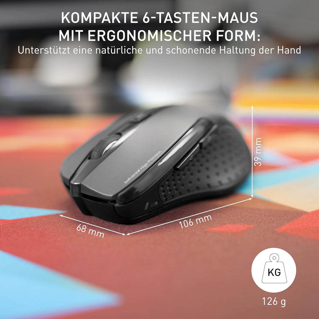 CHERRY MW 3000, Kabellose Ergonomische Maus für Rechtshänder, 2,4 GHz Funk, 6 Tasten, Optischer Sens