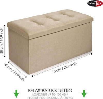 CelinaTex Falthocker XL 76 x 38 x 38 cm beige Sitzbank mit Stauraum Truhe faltbar mit Deckel gepolst