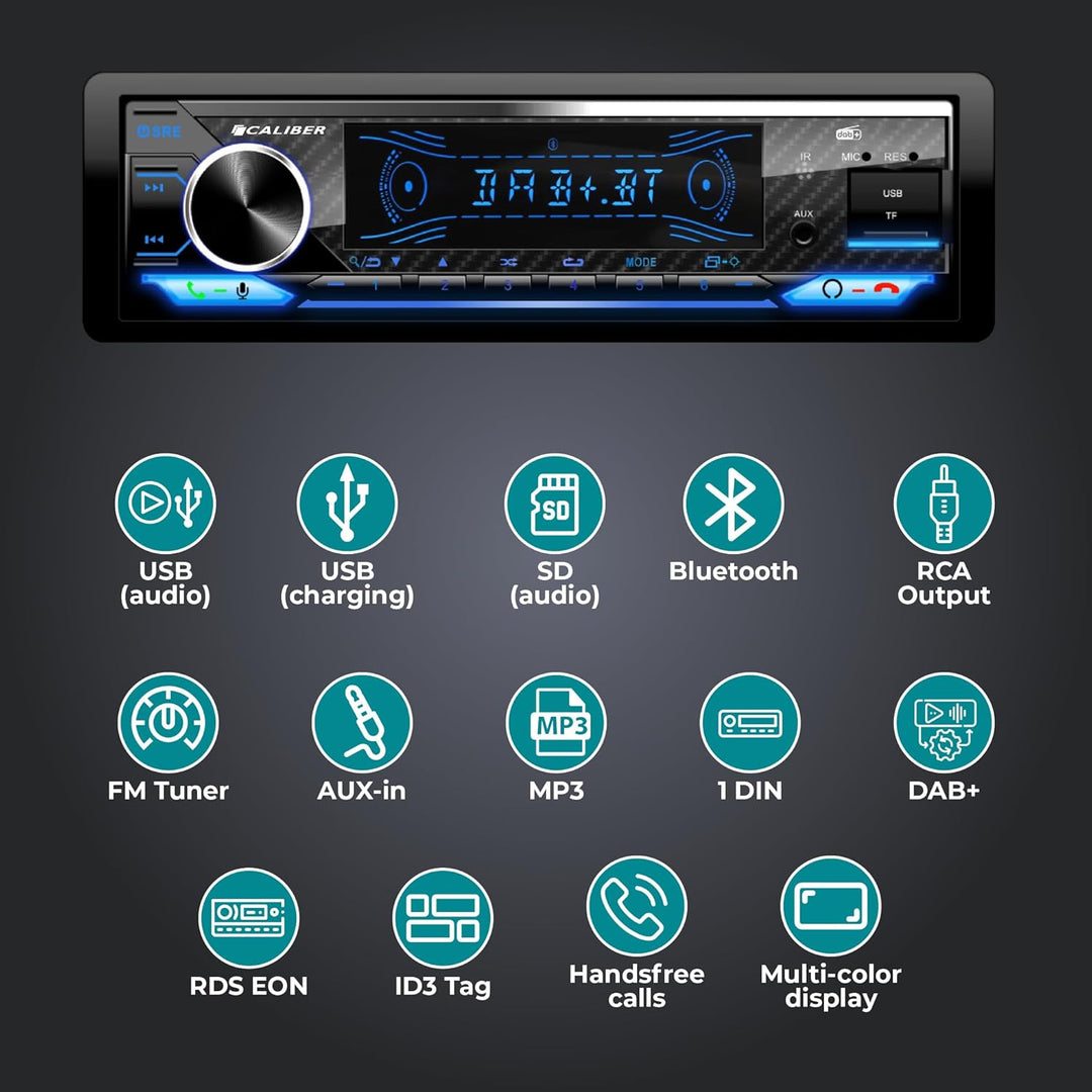 Caliber Autoradio DAB Plus & Bluetooth, 1-DIN, Freisprecheinrichtung, 4x100W, Multicolour, inkl. DAB