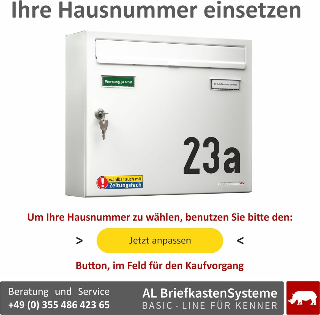 AL Briefkastensysteme Briefkasten mit Hausnummer grün RAL 6005 - Basic 1er Briefkasten mit Hausnumme