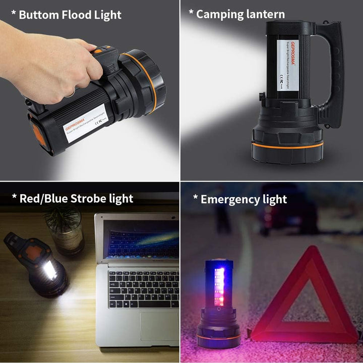 MAYTHANK Led Taschenlampe Extrem Hell Aufladbar 6000 Lumen Handscheinwerfer Grosse 4 Batterie 10000M