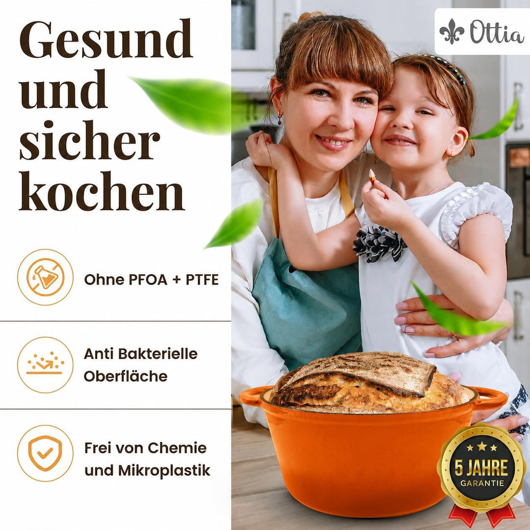 Ottia Gusseisen Topf [inkl. eBook] – Emaille Topf 26cm - Dutch Oven, Brotbackform, Brotbacktopf, Sch
