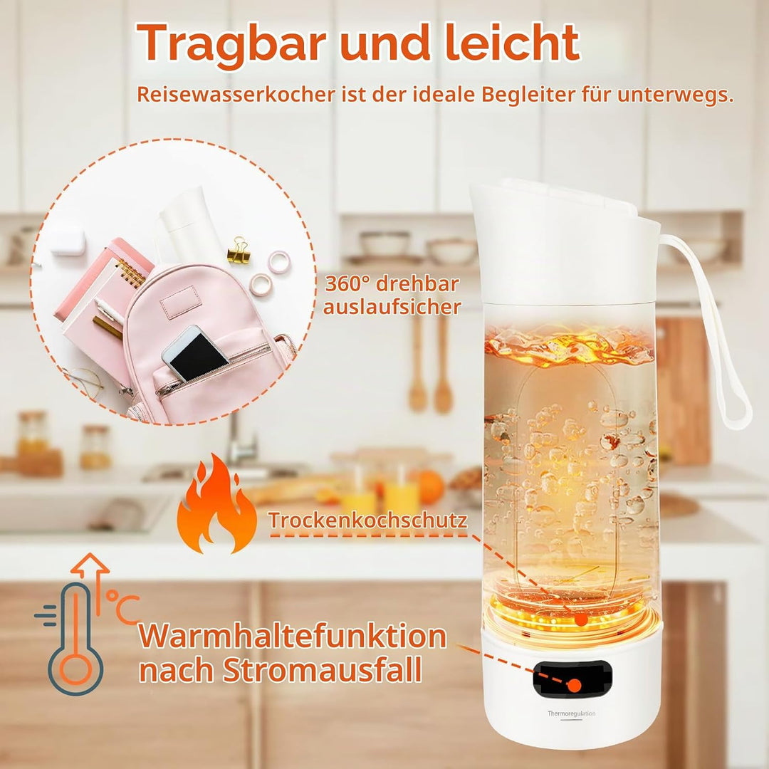 Elektrischer Tragbarer Schnelles Kochwasse Wasserkocher Klein,400 ml Mini Reisewasserkocher,304 Stai
