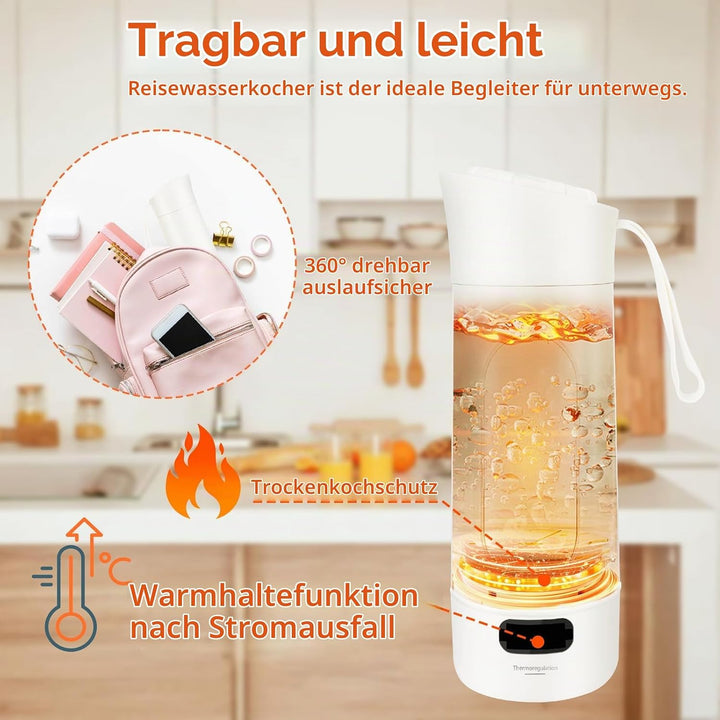 Elektrischer Tragbarer Schnelles Kochwasse Wasserkocher Klein,400 ml Mini Reisewasserkocher,304 Stai