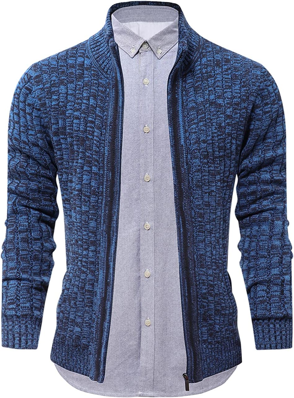 AOLI RAY Herren Strickjacke mit Reissverschluss Cardigan Stehkragen Pullover Feinstrike Sweaters mit