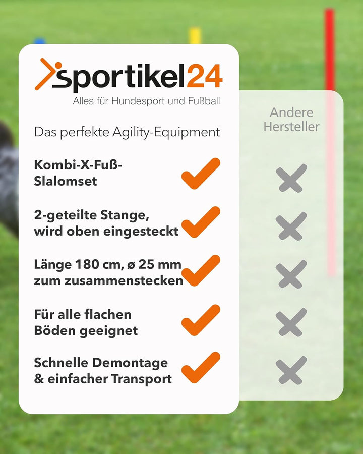 Kombi-X-Standfuss aus Kunststoff & Slalomstange 180 cm – 4er Set – befüllbarer Standfuss – Stange fü