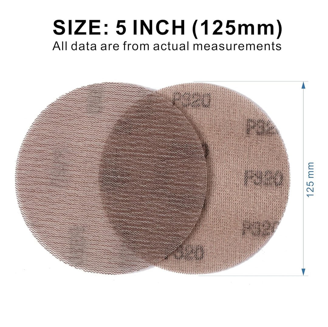 Schleifgitter 50 Stück 125mm Klett Körnung 320, Zum staubfreien Schleifen von Karosserie, Holz, Meta
