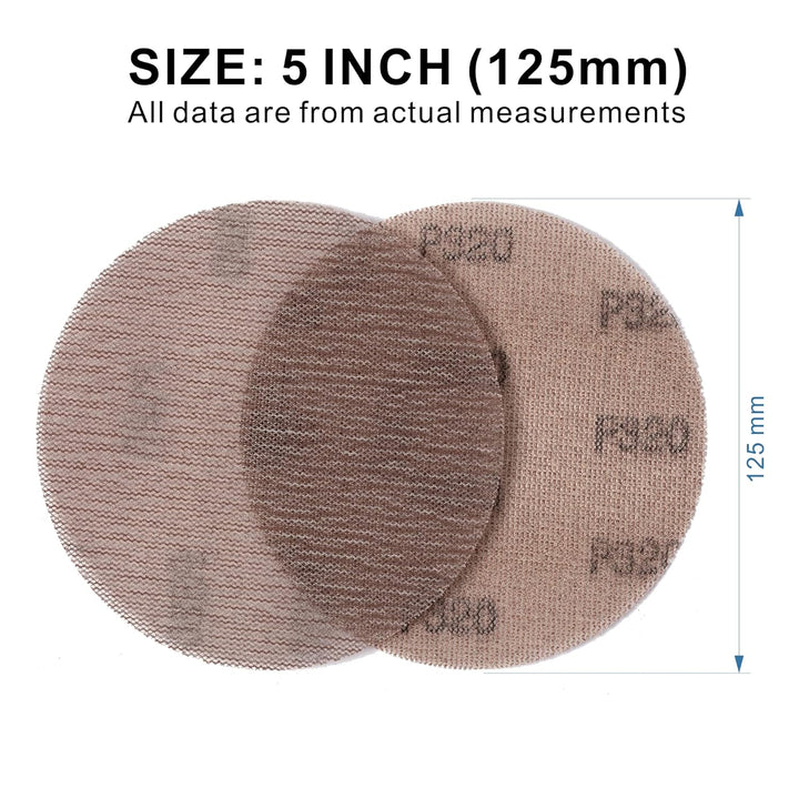 Schleifgitter 50 Stück 125mm Klett Körnung 320, Zum staubfreien Schleifen von Karosserie, Holz, Meta